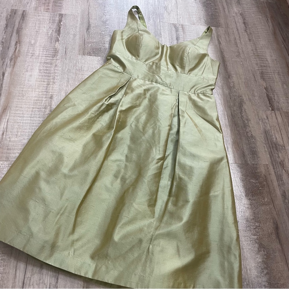 Jenny Yoo Collection Dress Cocktail Silk Metallic 8 Fit & Flare Green